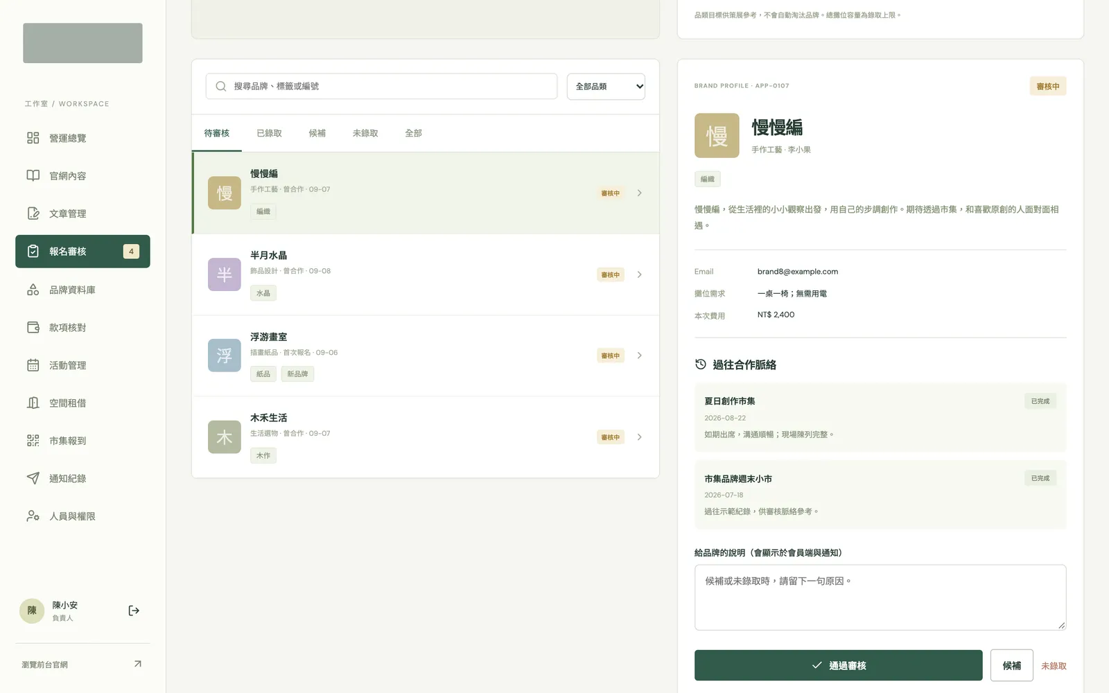 個人化網站建置, 一個畫面完成審核